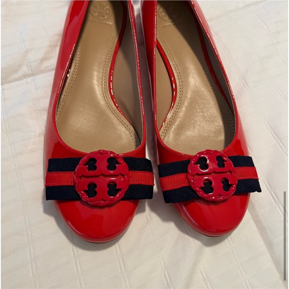 Tory Burch Maritime Flats Red Patent Leather  Tie Up 8.5 - Picture 3 of 7